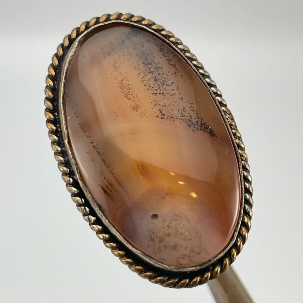 Vintage Oval Moss/Dendritic Agate Statement Ring – Rope Edge Bezel
